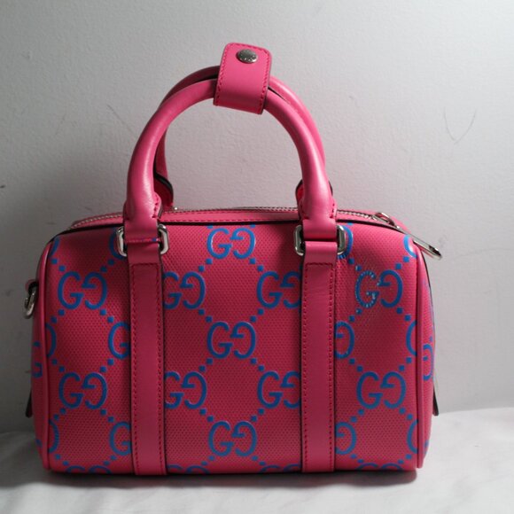 NWT Gucci Shoulder Bag GG Tennis Handbag Mini Pink Blue Top Handle Duffle 725292 - Picture 4 of 13